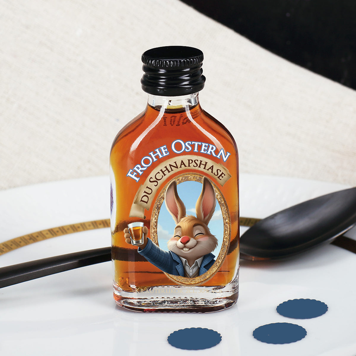 Osterschnaps 'Du Schnapshase' | Mini Likörflasche mit Hasenmotiv | Fruchtlikör oder Kräuterlikör