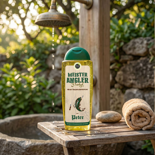 Angler Duschgel mit Wunschname bedruckt
