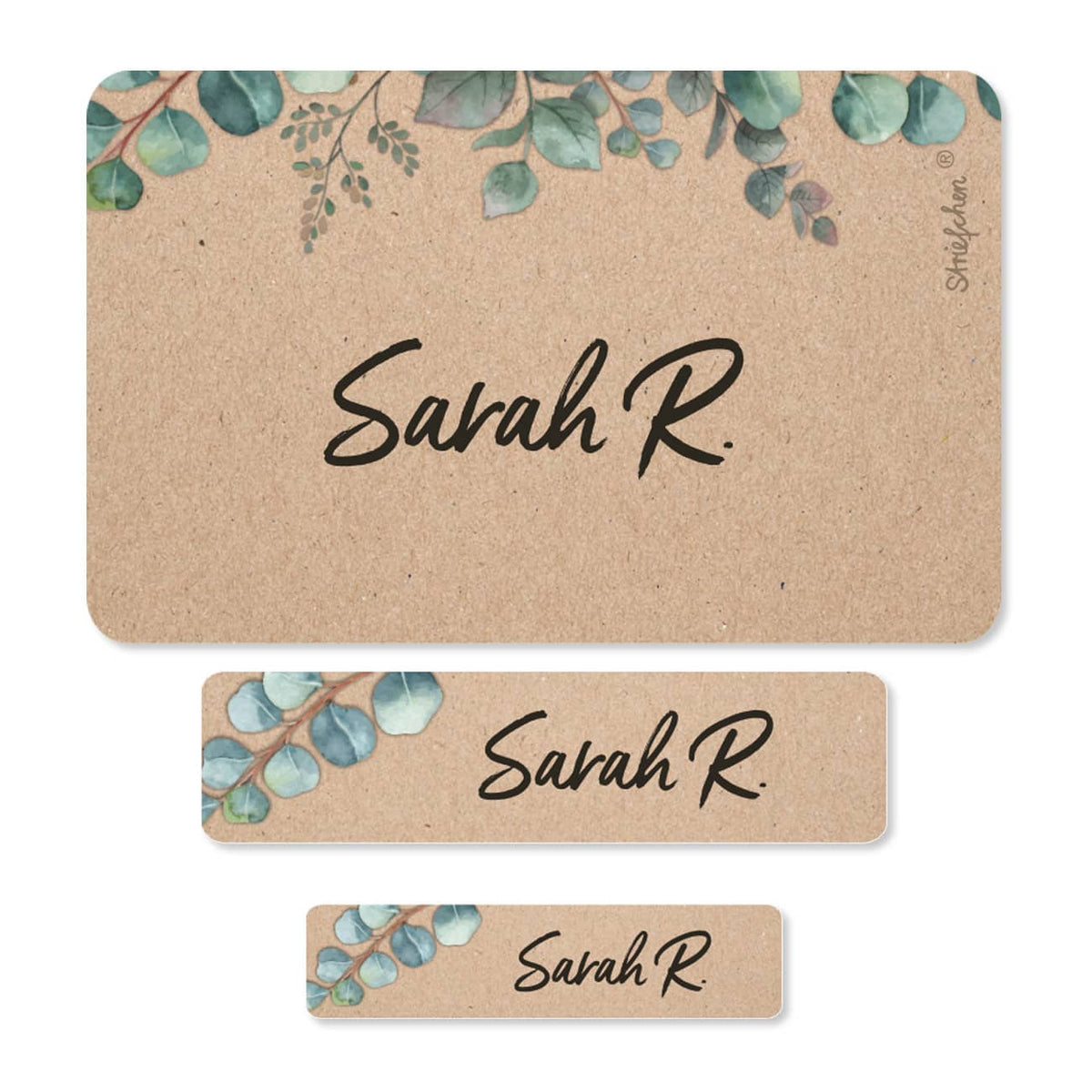 Sticker-Set mit Eukalyptusmotiv und Name