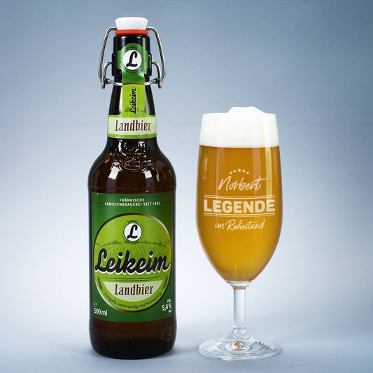 Leikeimbier mit graviertem Pilstulpenglas