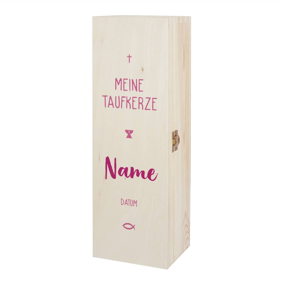 Verpackung für Taufkerzen - Holzbox mit Name und Datum in drei Farben zur Auswahl