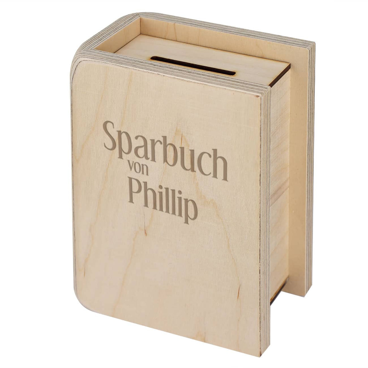 Sparbuch aus Holz mit Namensgravur