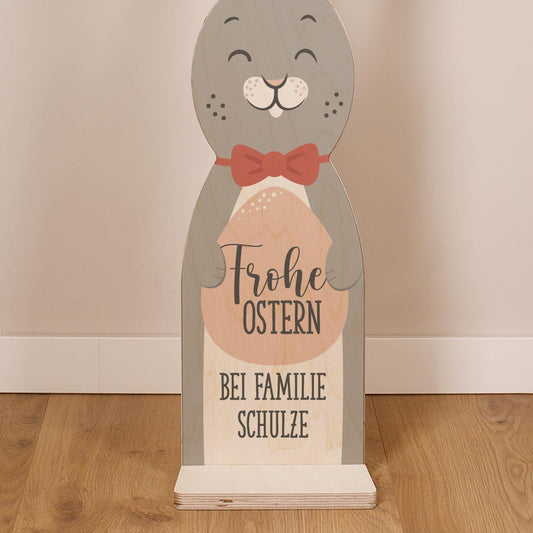 Bedruckter Hasen-Aufsteller aus Holz mit Wunschtext