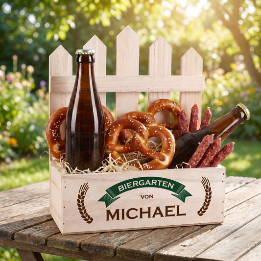 Bedruckter Pflanzkorb mit Biergarten Motiv und Name