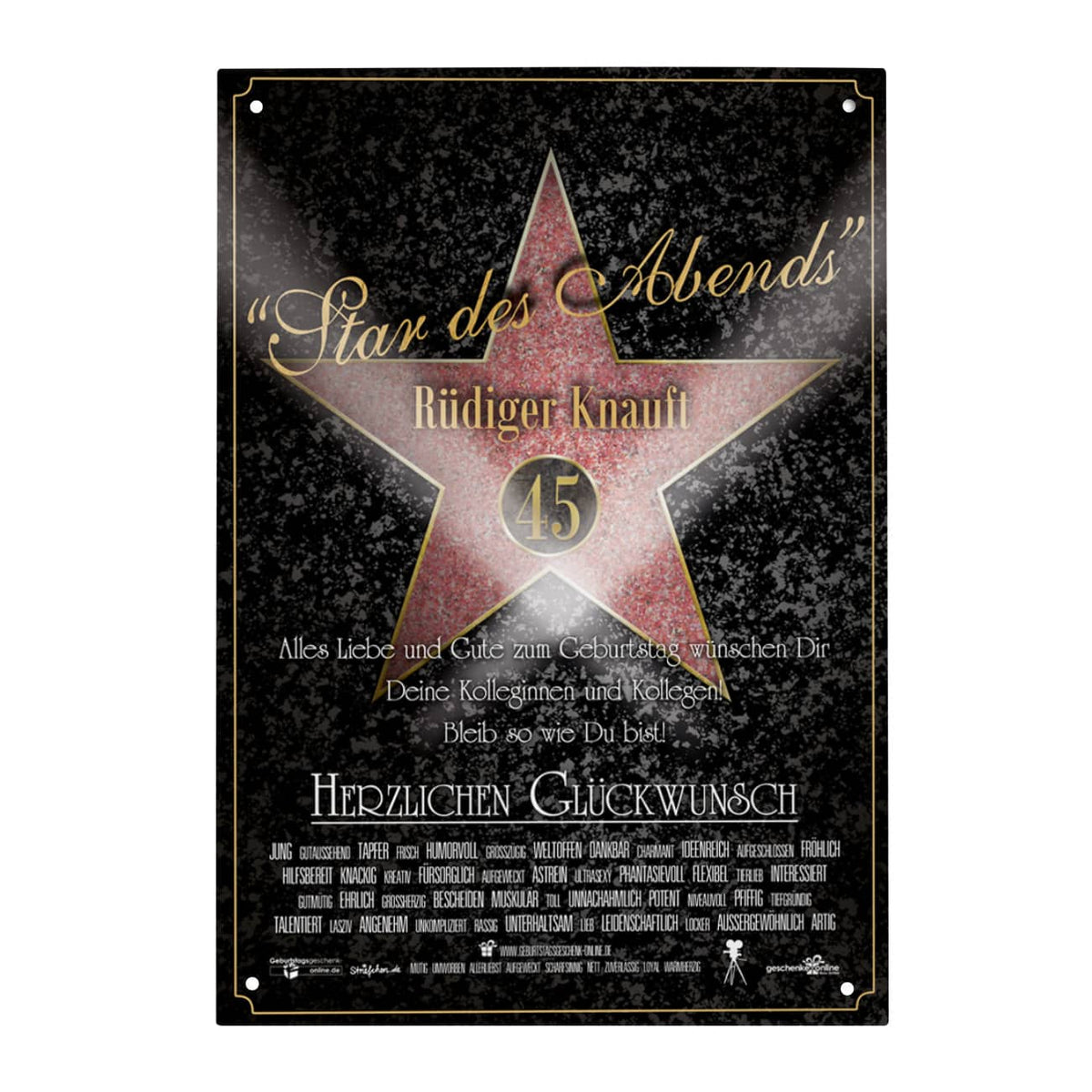Blechschild mit Aufdruck Star des Abends Walk of Fame