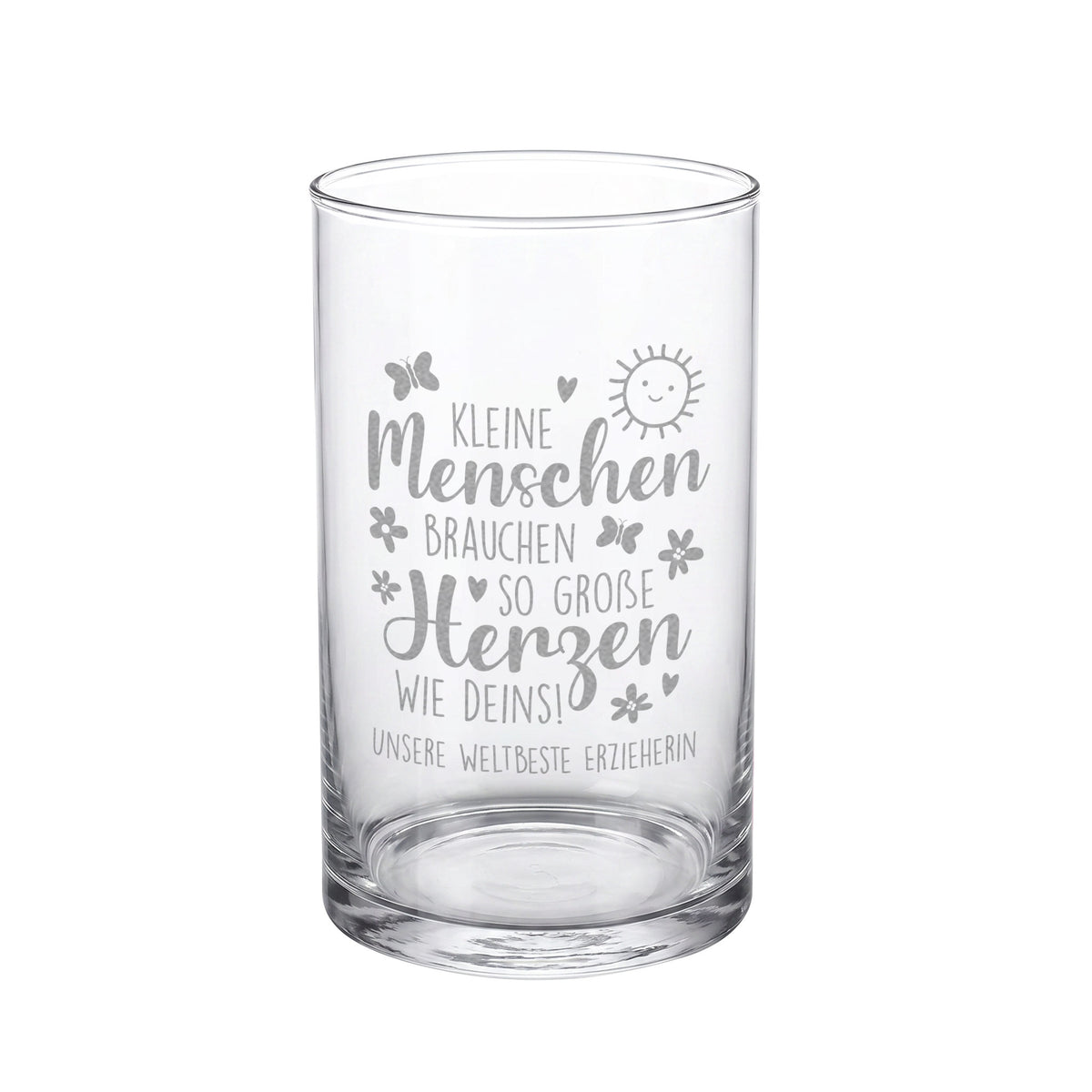 Personalisierte Glasvase ohne Blumen mit Gravur und Wunschtext Unsere weltbeste Erzieherin