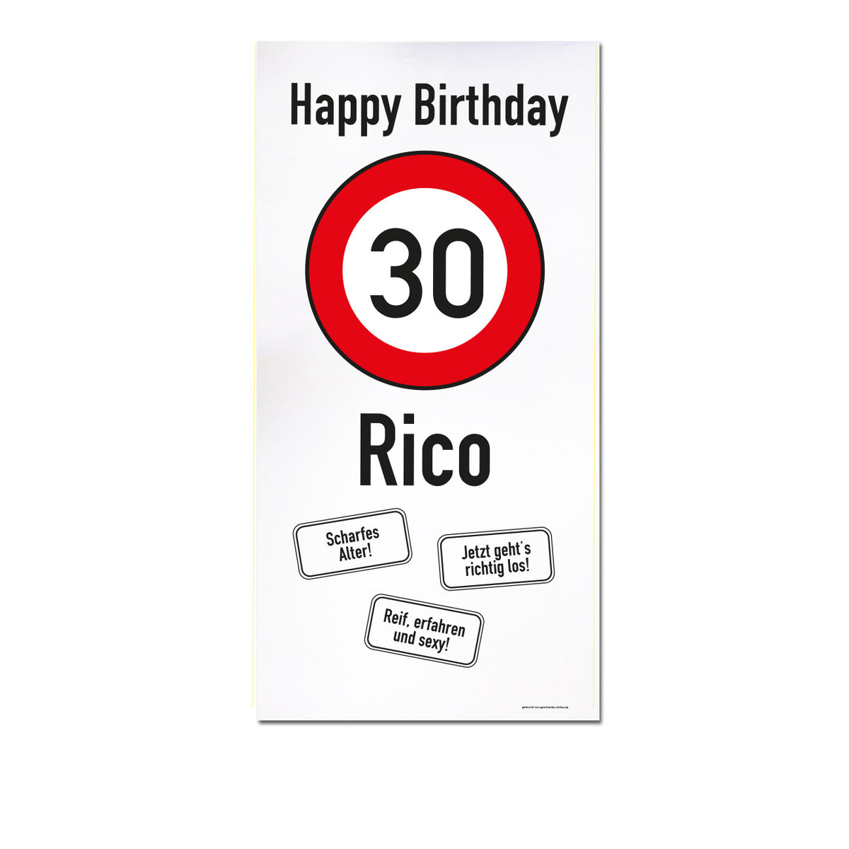 XXL-Banner - zum 30. Geburtstag im Hochformat personalisiert mit Name | Verkehrszeichen Motiv