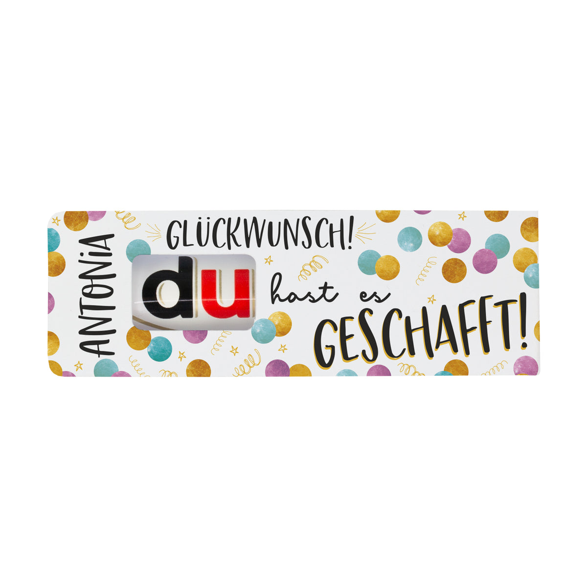 Personalisierte duplo Hülle mit Name Antonia und Spruch Glückwunsch du hast es geschafft