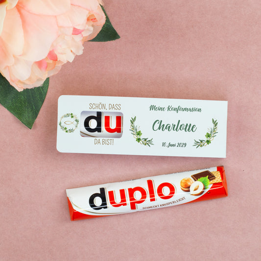 duplo Gastgeschenk zur Konfirmation personalisiert mit Name Charlotte und Datum