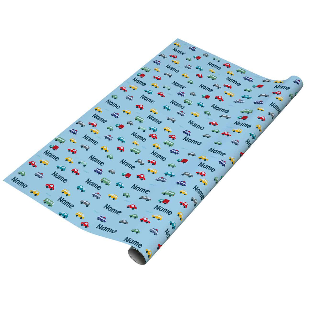 Geschenkpapier für Kinder mit Autos und Wunschname