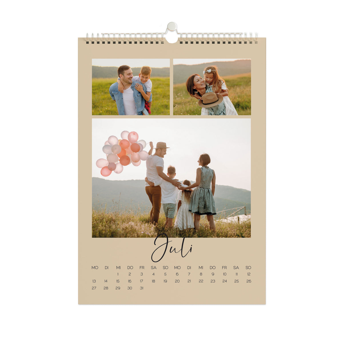 Personalisierter Foto-Wandkalender 2026 mit Farbauswahl, Wunschtext & mehreren Fotos | A3 oder A4