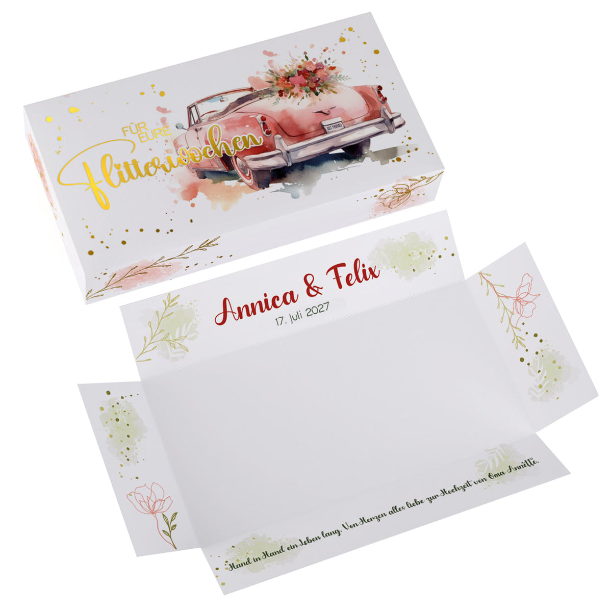 Geldgeschenk zur Hochzeit - persönliche Geschenkbox mit Goldfolie veredelt