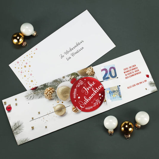 Ziehkarte mit Weihnachtskugel - Geldgeschenk zu Weihnachten