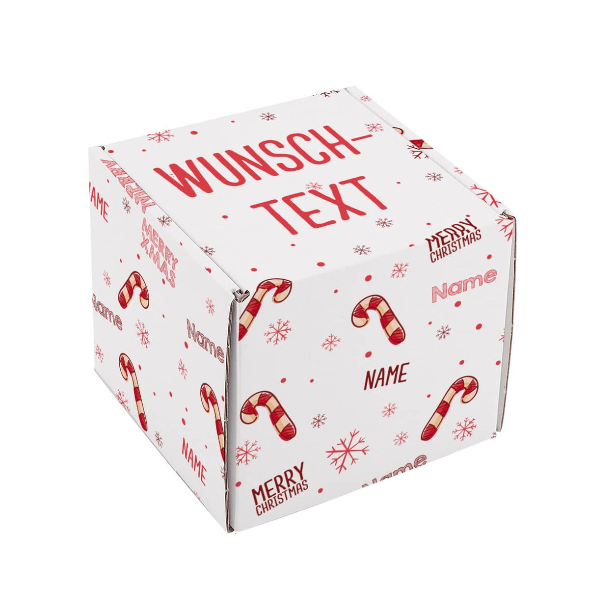 Geschenkbox mit Weihnachts-Motiv mit Wunschname und Text