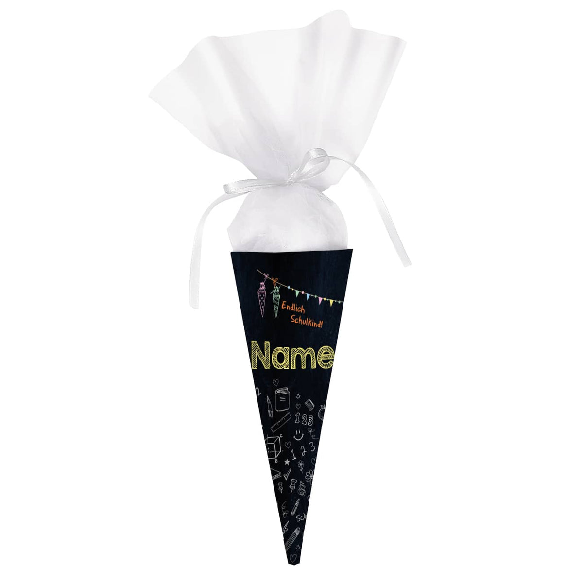 kleine Zuckertüte mit ihrem Namen bedruckt