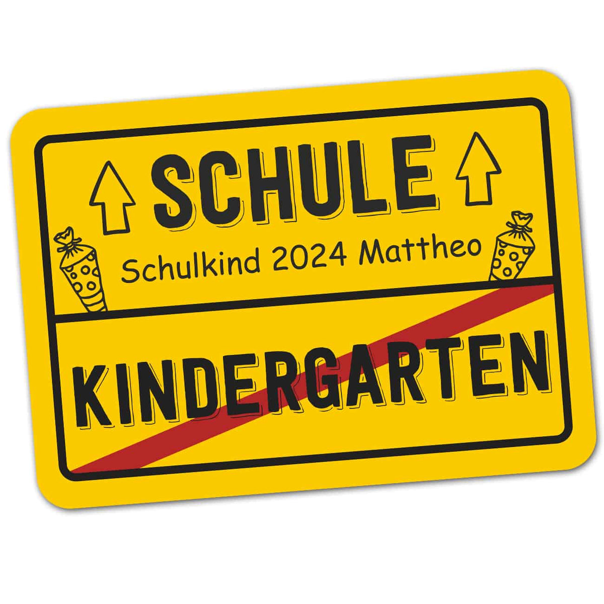 Ortsschild zur Einschulung mit Ihrem Wunschtext - 70 x 50 cm