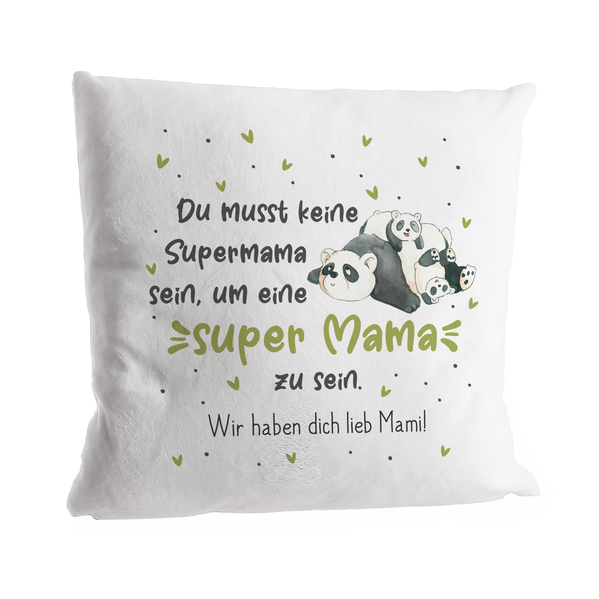 Panda Mama Kissen mit Wunschtext Wir haben dich lieb Mami freigestellt