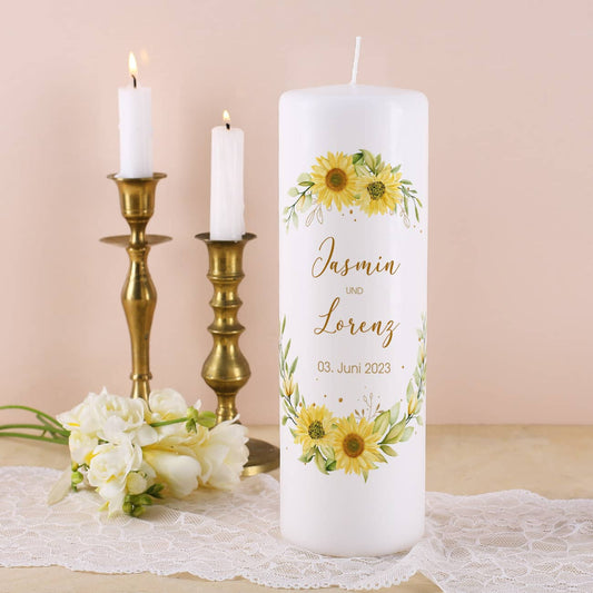 Kerze für Hochzeit mit Namen und Datum