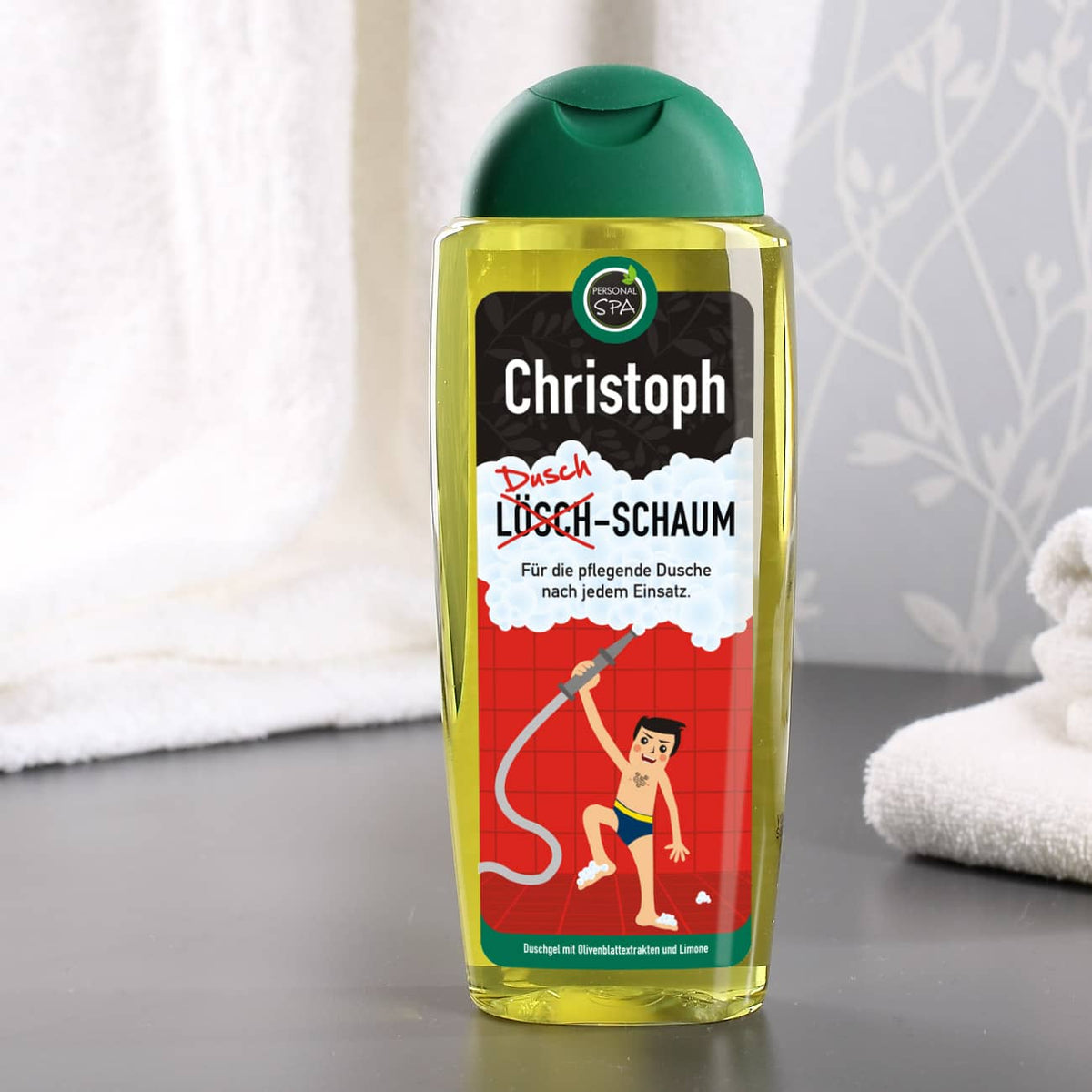 Lustiges Duschgel mit Name für Feuerwehrmänner