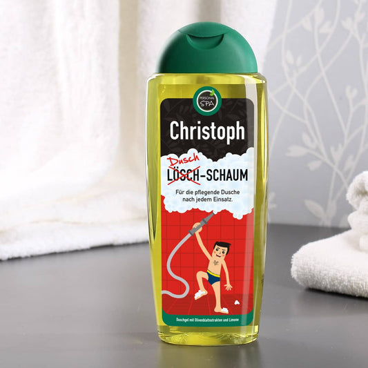 Lustiges Duschgel mit Name für Feuerwehrmänner
