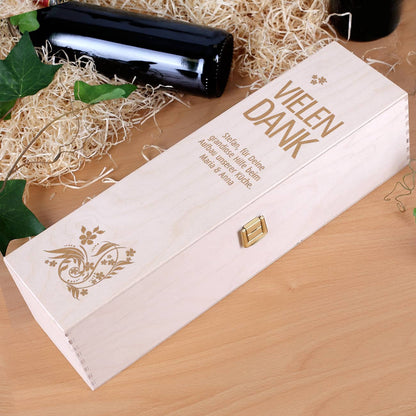 Holzbox Weinverpackung Vielen Dank Gravur