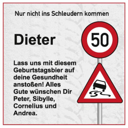 Bieraufkleber zum Geburtstag mit Wunschnaem, Alter und Text