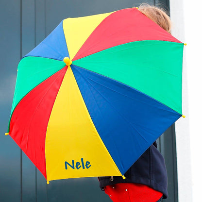 Bunter Kinderschirm mit Ihrem Wunschnamen bedruckt