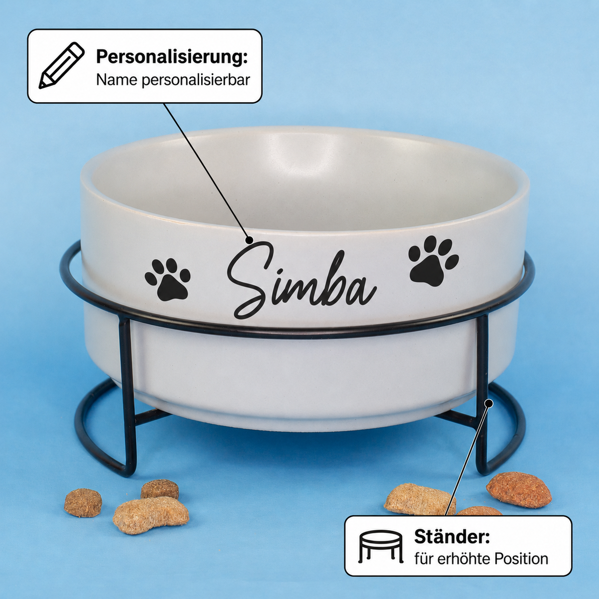 Personalisierter Hundenapf mit Name Simba und Beschriftung