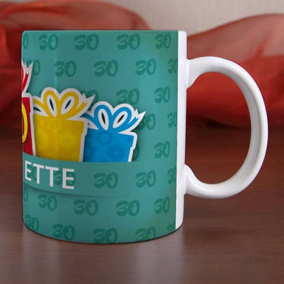 weiße bedruckte Keramiktasse