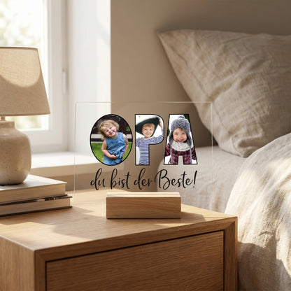 Acrylbild mit Holzsockel personalisiert für den besten Opa
