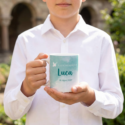 Tasse mit Namen als Geschenk zur Konfirmation für Jungen