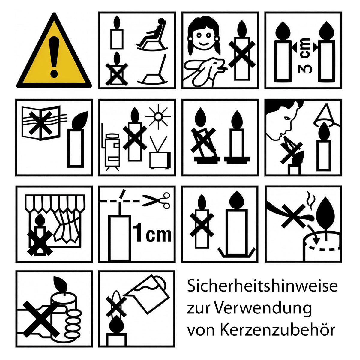 Sicherheitsanweisung für Kerzen und Kerzenzubehör
