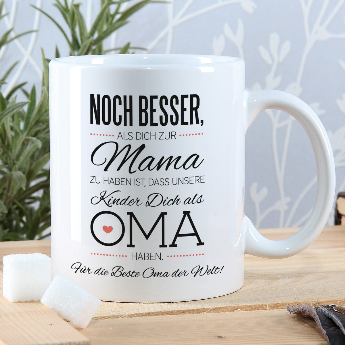 Tasse für Oma mit einer Zeile nach Ihren Wünschen bedruckt