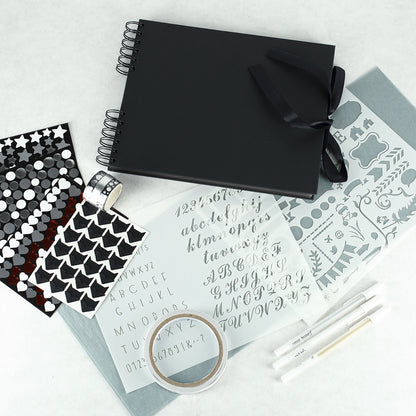 Fotobuch Kreativ Set mit Stickern, Fotoecken, Schablonen, doppelseitigem Klebeband, Washitapes und Stiften