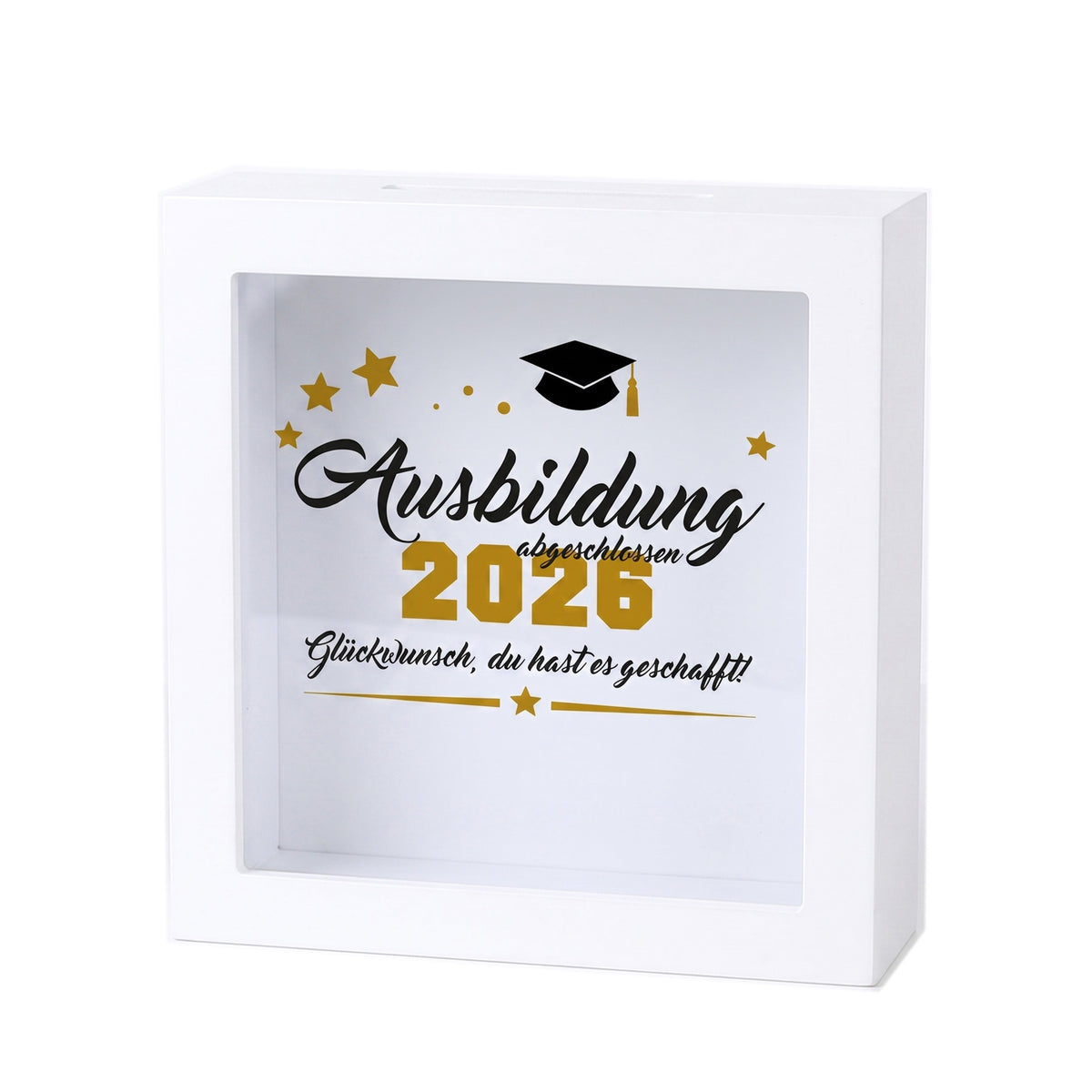 Bilderrahmen-Spardose „Ausbildung abgeschlossen 2026“ als Geschenk zur bestandenen Ausbildung