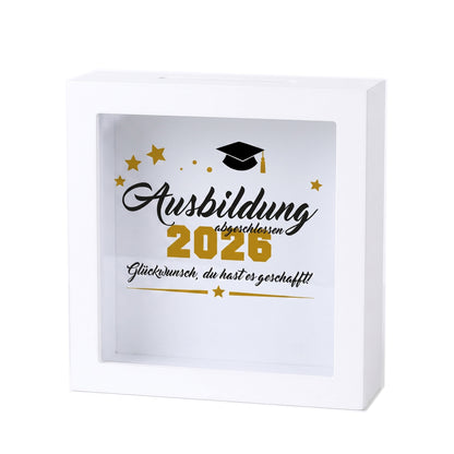 Bilderrahmen-Spardose „Ausbildung abgeschlossen 2026“ als Geschenk zur bestandenen Ausbildung