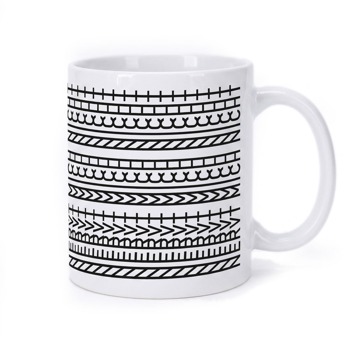 Freigestellte Produktansicht der lustigen Keramiktasse mit Musterdesign