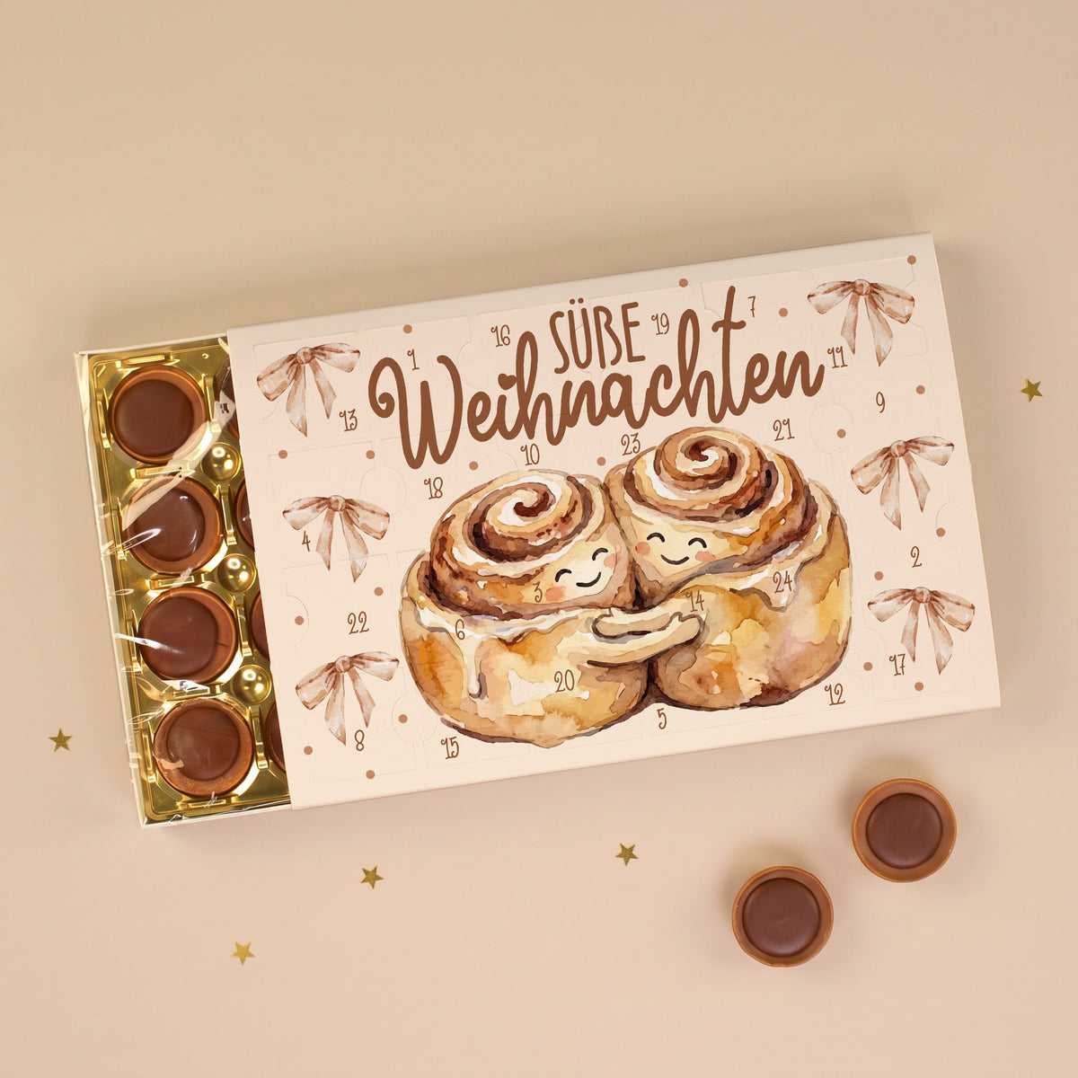 Toffifee Adventskalender mit 200 g Inhalt und süßem Zimtschnecken Motiv zu Weihnachten