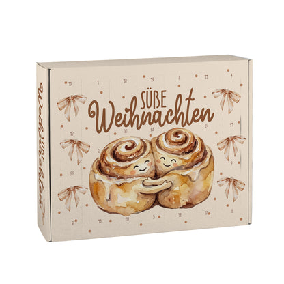 Adventskalender 'Süße Weihnachten' mit Zimtschnecken Motiv | 24 Türchen DIY Kalender zum Befüllen