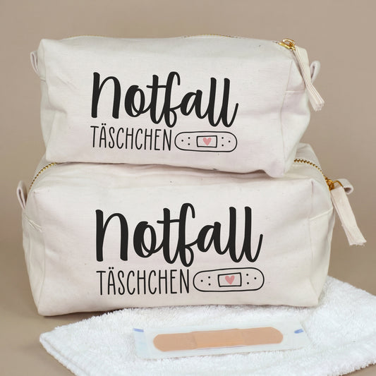 Notfalltäschchen in zwei Größen aus Baumwoll Canvas mit Pflaster Motiv für Medikamente und Kosmetik