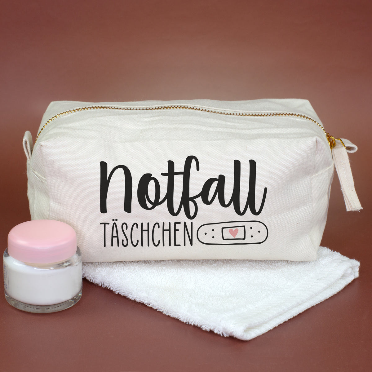 Notfall Täschchen als Medikamententasche mit Pflaster Symbol auf naturfarbener Canvas Tasche