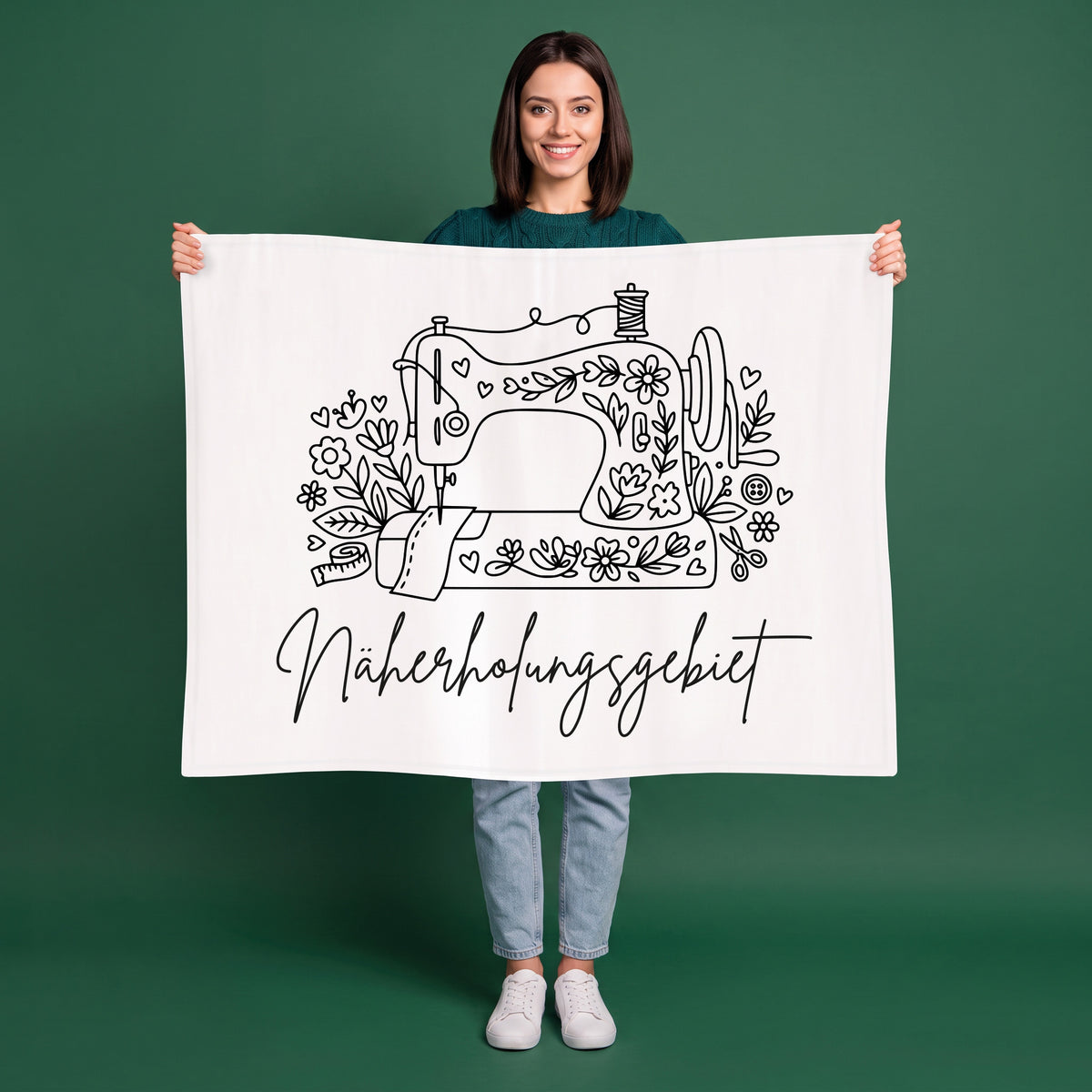 Kuscheldecke Näherholungsgebiet mit Nähmaschinen Motiv als Geschenk für Näherinnen und Nähfans
