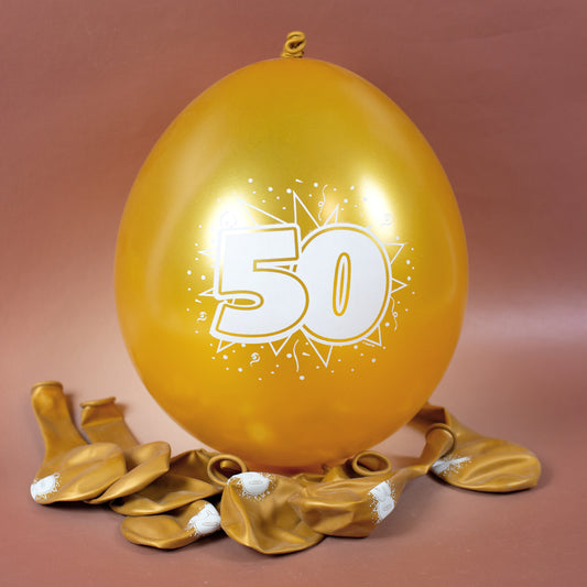 Latex Ballon 50 in Gold zur goldenen Hochzeit - 8 Stück