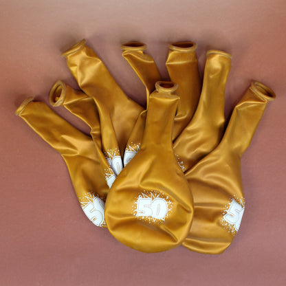 Latex Ballon 50 in Gold zur goldenen Hochzeit - 8 Stück