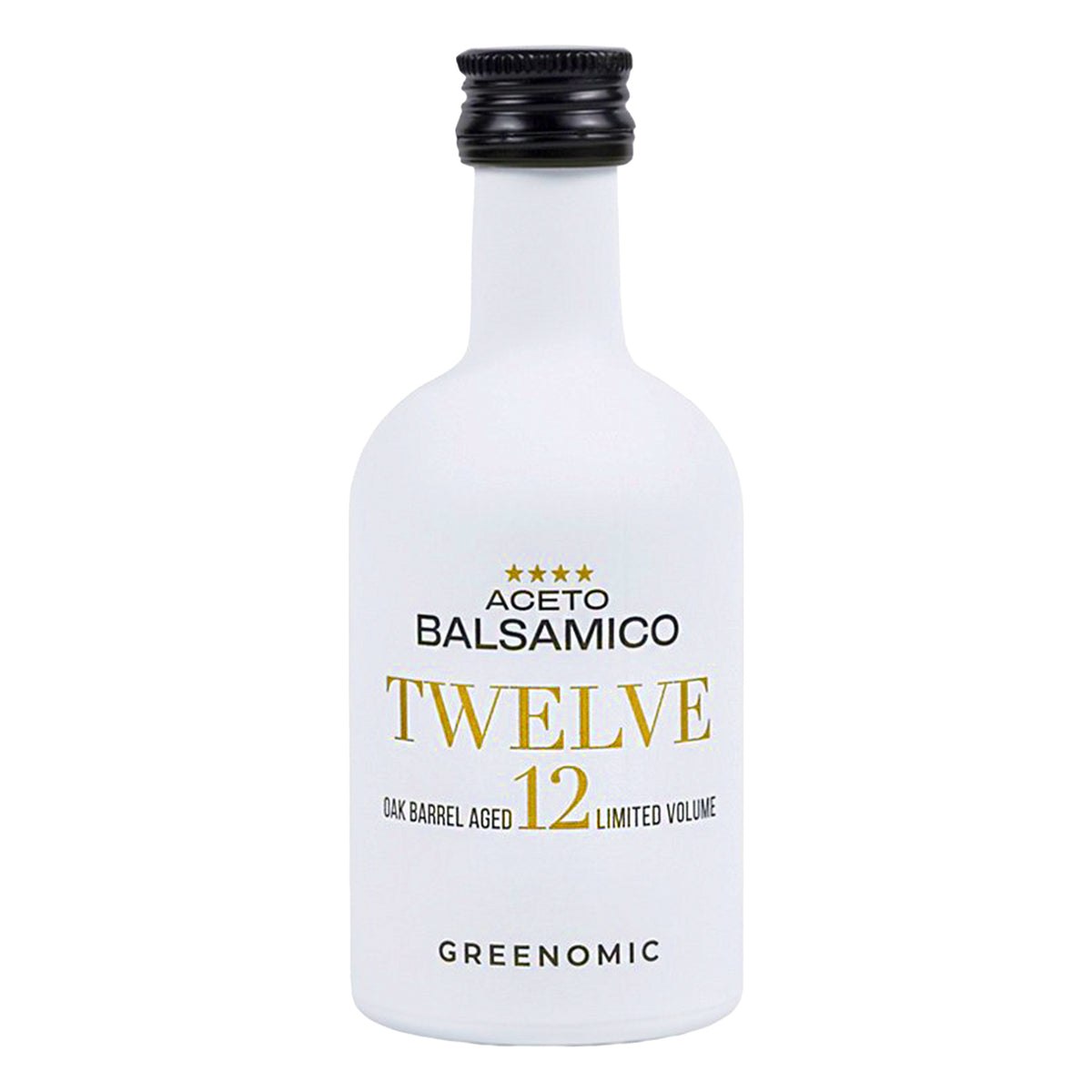 Balsamico Essig Twelve 100 ml freigestellt in edler weißer Keramikflasche