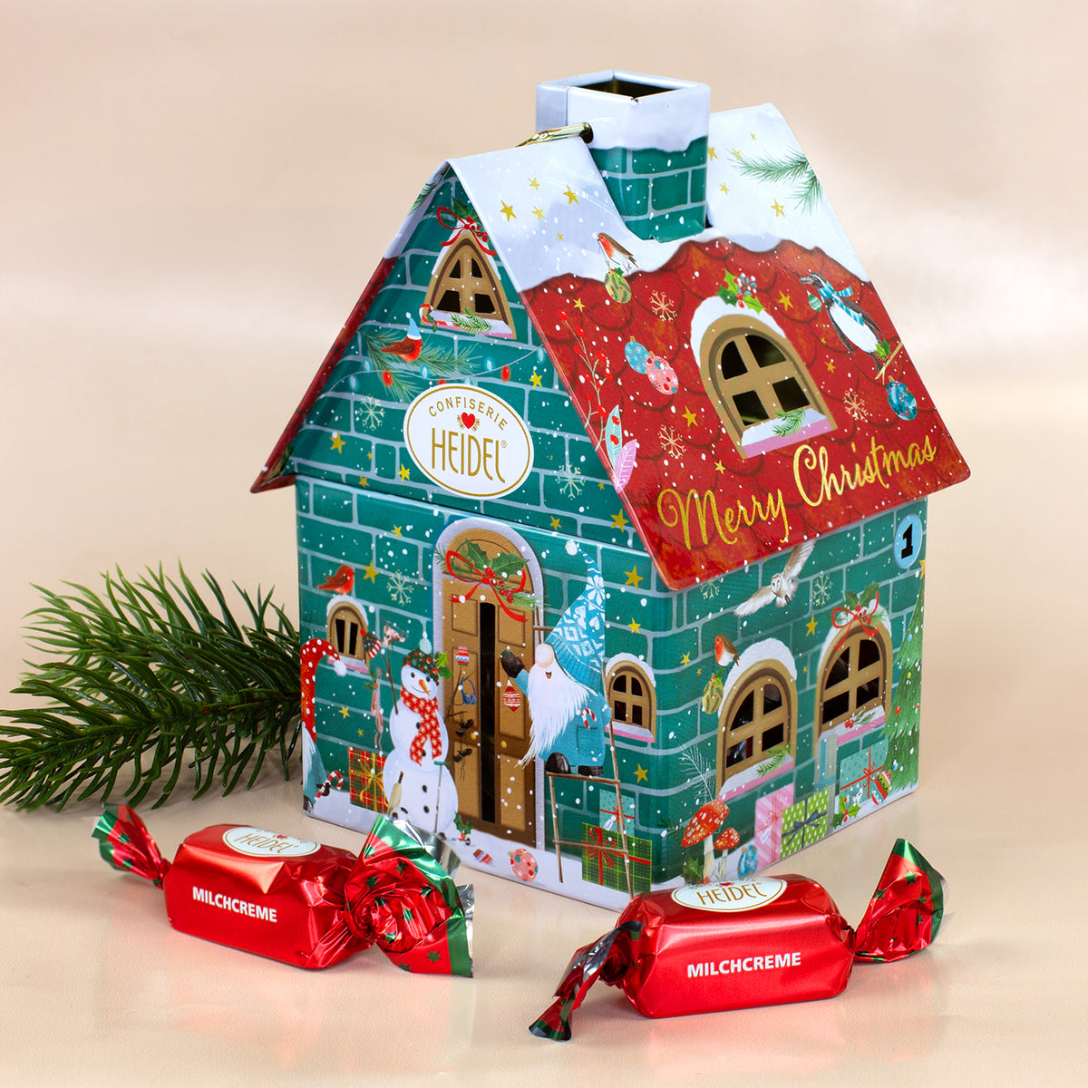 Häuschen Weihnachtswichtel mit Schokolade