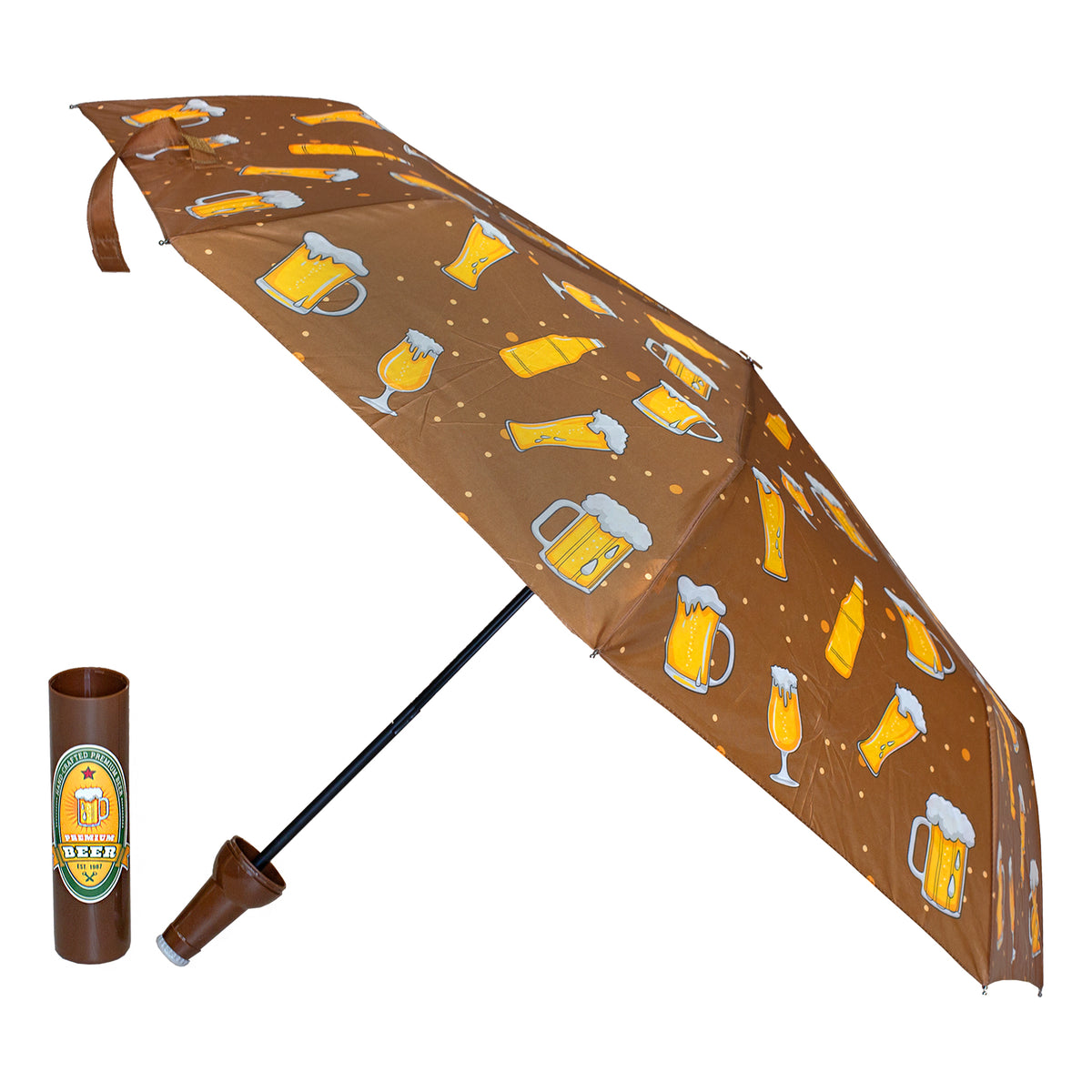 Taschen Regenschirm als Bierflasche
