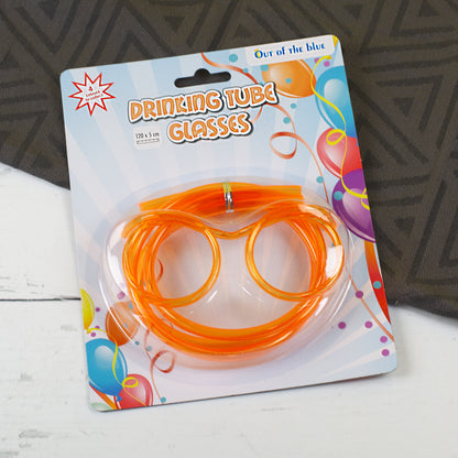 Trinkschlauch-Brille in Orange – verpackt auf Blisterkarte