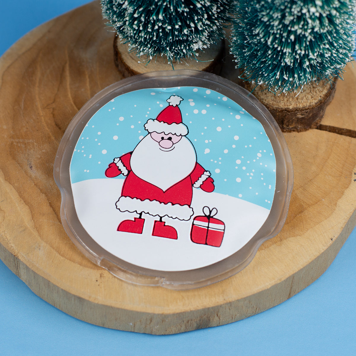 Handwärmer mit Weihnachtsmannmotiv und Schnee-Deko