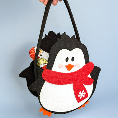 Weihnachts-Geschenktasche aus Filz Motiv Pinguin mit Schal